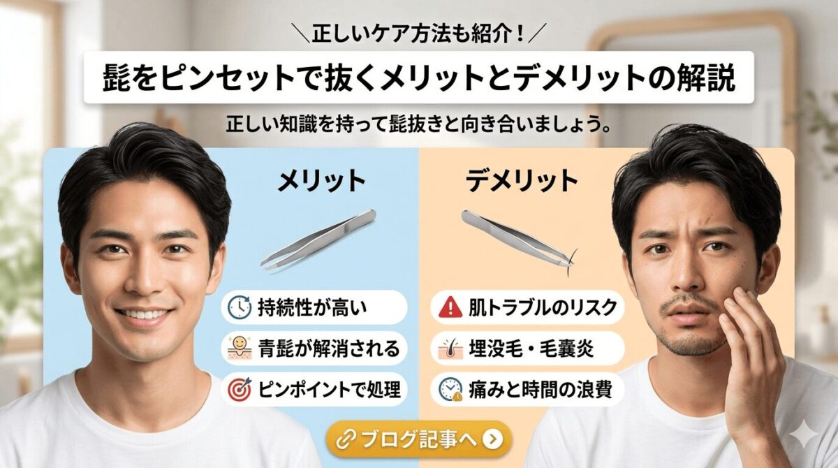 ピンセットで髭を抜く際のメリット・デメリットと正しいケア方法のイメージ